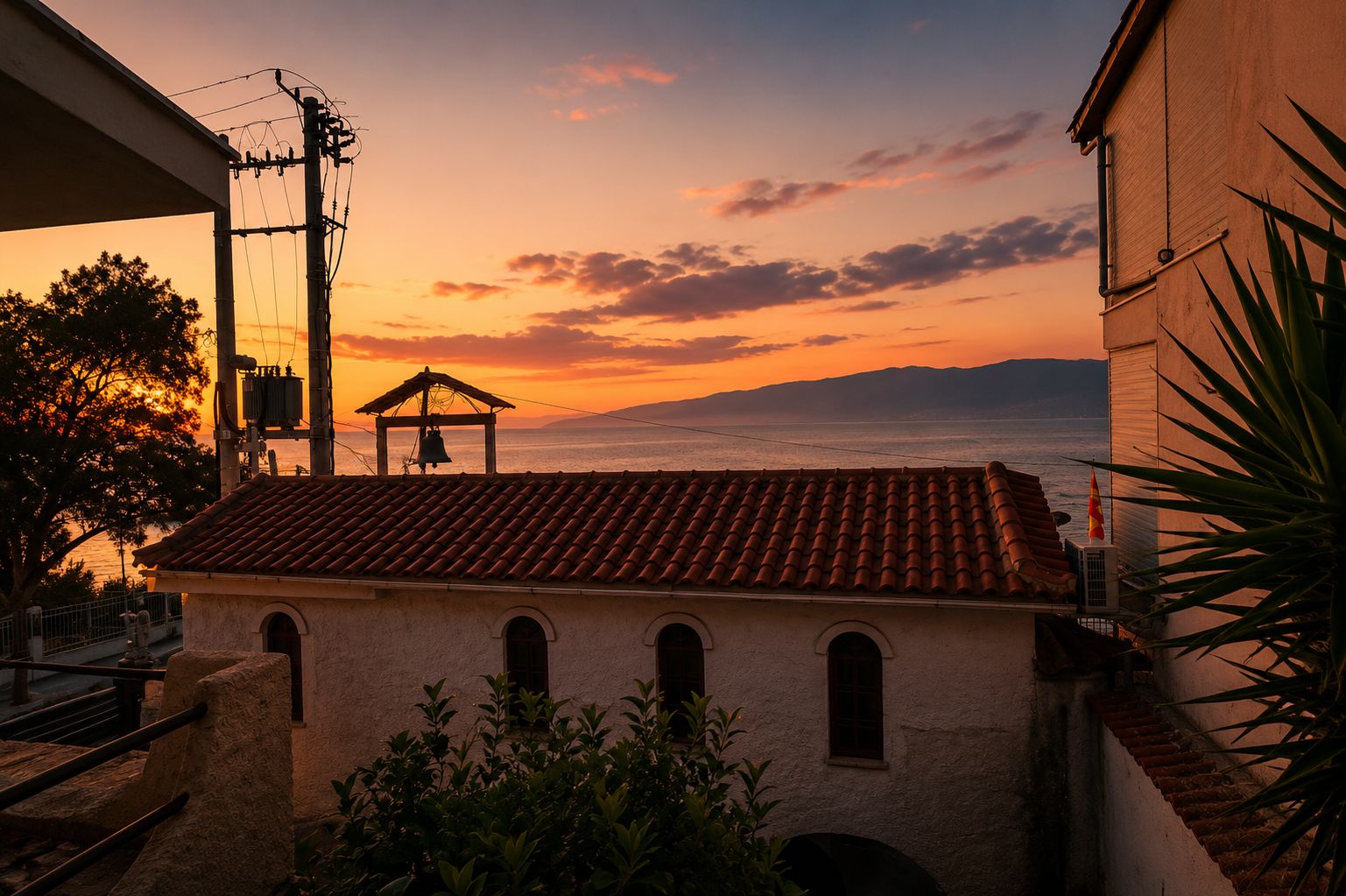 Chapel and sea at sunset